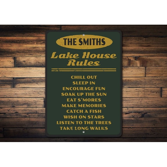 Lake House Rules Novelty Decor, Metal Wall Sign - 10x14 Inches