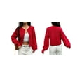 thumbnail image 3 of Women Button Up Cardigan Fall Trendy Crew Neck Long Sleeve Knit Cropped Sweater Jacket Red L, 3 of 7