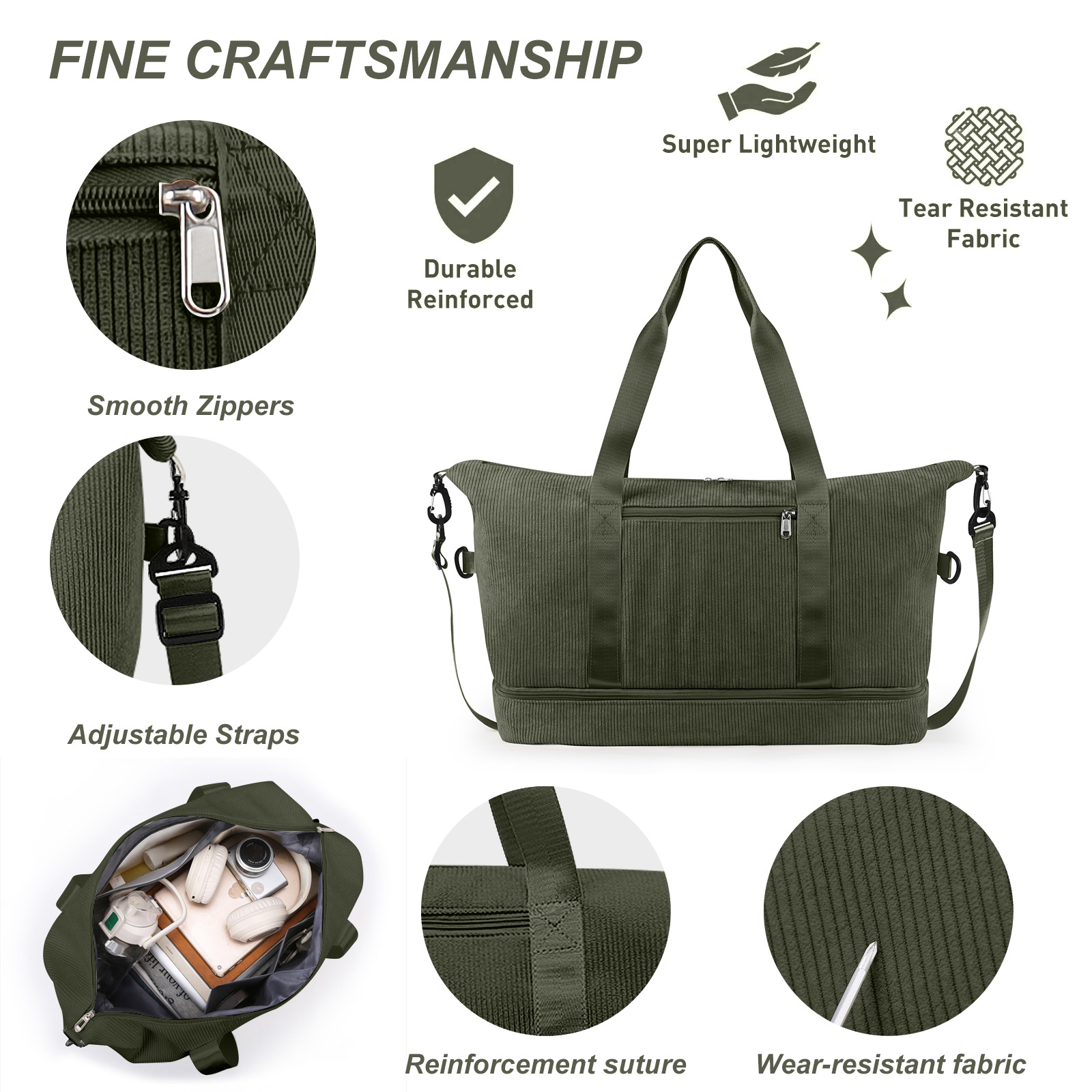 GYNKY Corduroy Travel Duffel Weekender Bag for Women photo 4