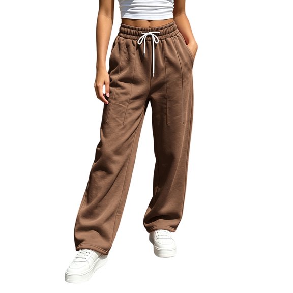 ZHYou No Boundarie Pants for Women Flare Baggy Fit Drawstring Elastic Waist Y2k High Rise Stylish Comfy Joggers,Brown,Size 3XL