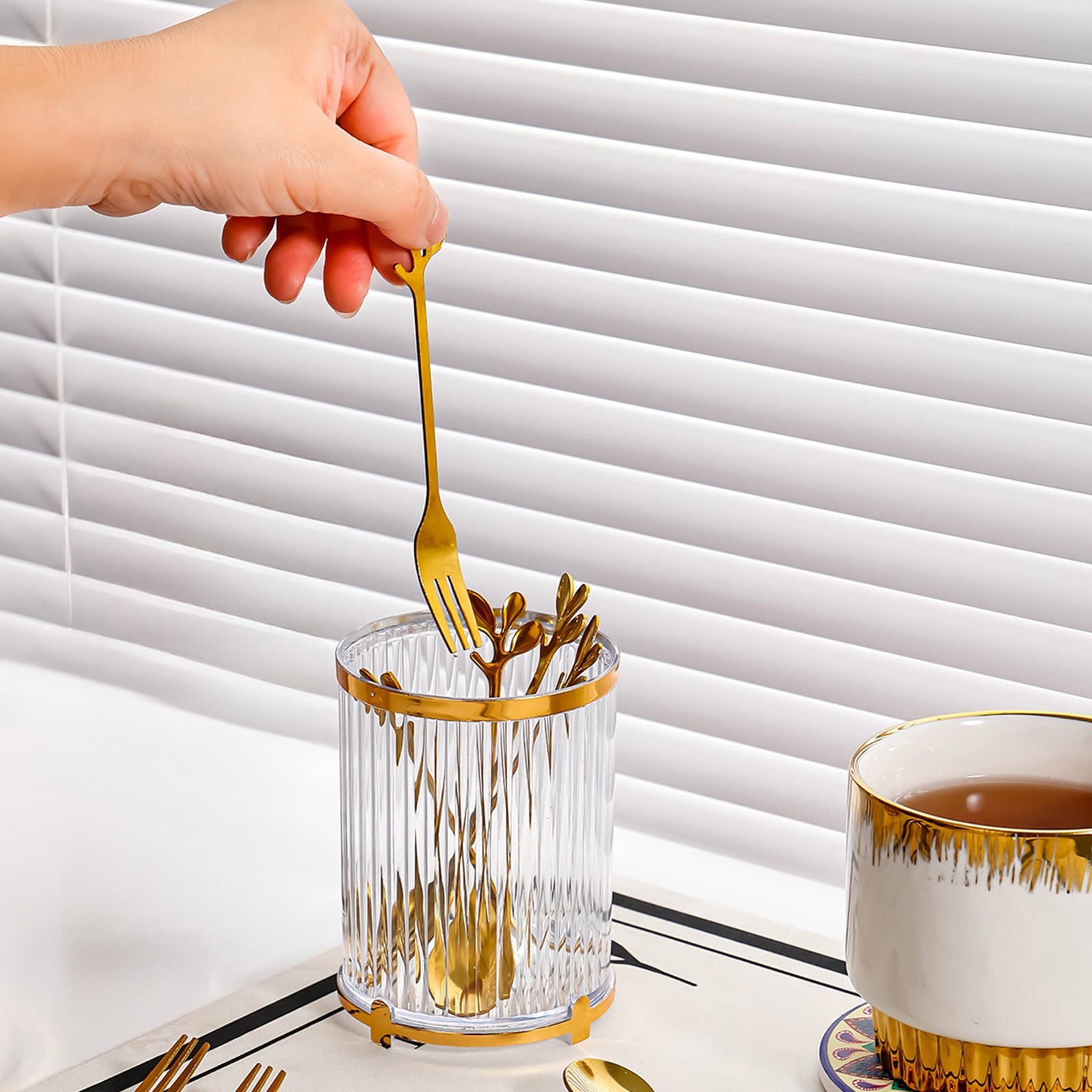 Specollect Clearance 2 Pcs High End Coffee Spoon Holder Cup, Dessert Fork Holder Home Decor Fork Storage, Countertop Organizer Modern Tableware Holder Utensil Holder for Kitchen