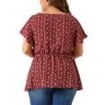 thumbnail image 3 of Agnes Orinda Women's Plus Floral Blouse Flare Sleeve Sweetheart Neck Elastic Waist Peplum Top, 3 of 5