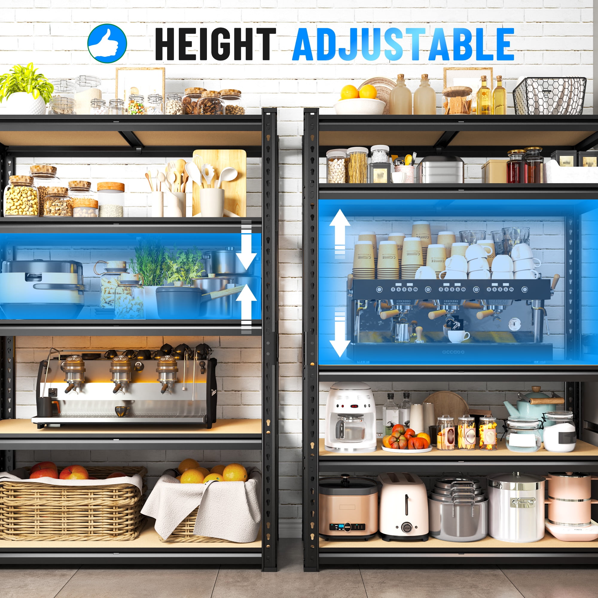 REIBII 72"H Storage Shelves Units 5 Tier Garage Shelves Heavy Duty 2000LBS,35.5"W x 15.8"D