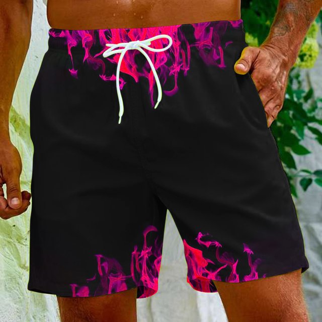 cllios Men's Swim Trunks Flame Printed Surfing Board Shorts with Pockets Cool Mesh Lining Bathing Suits Lightweight Drawstring Sport Shorts Summer Holiday Beach Shorts