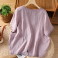 thumbnail image 4 of Antinious Summer Tops for Women Trendy,Sweatshirt for Women,Ladies Imitation Linen Embroidered Short Sleeved V-Neck Pullover Fashionable Top,Purple,XL, 4 of 5