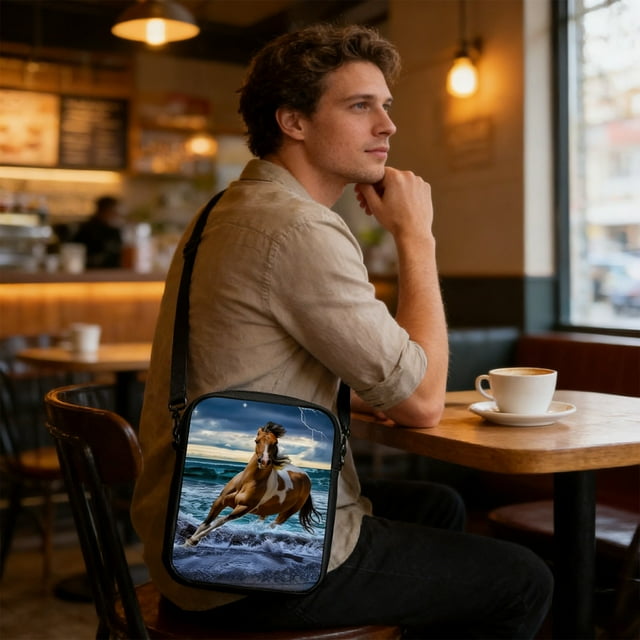 RKSTN Sac à Bandoulière en Polyester Sac à Main Incliné Images de Cheval Motifs Imprimés Sac de Voyage Décontracté Rangement Portable Peut Ajuster les Bretelles Compartiments pour Rangement Classifié