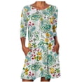 thumbnail image 2 of Puntoco Mujer Primavera Y Verano Elemento De Color Contrastante Impreso Jersey De Manga Corta Cuello Redondo Camisa Casual De Fondo Camiseta Superior Vestido De Manga Corta Con Cuello Redondo Verde S, 2 of 6