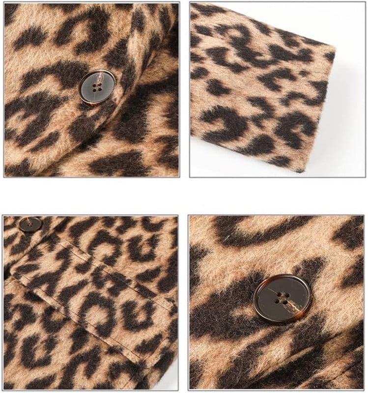 Womens Leopard Long Wool Trench Coat Winter Warm Overcoat - image 3