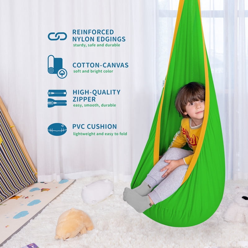 OUTREE Cotton Kids Pod Swing Seat Green and Yellow