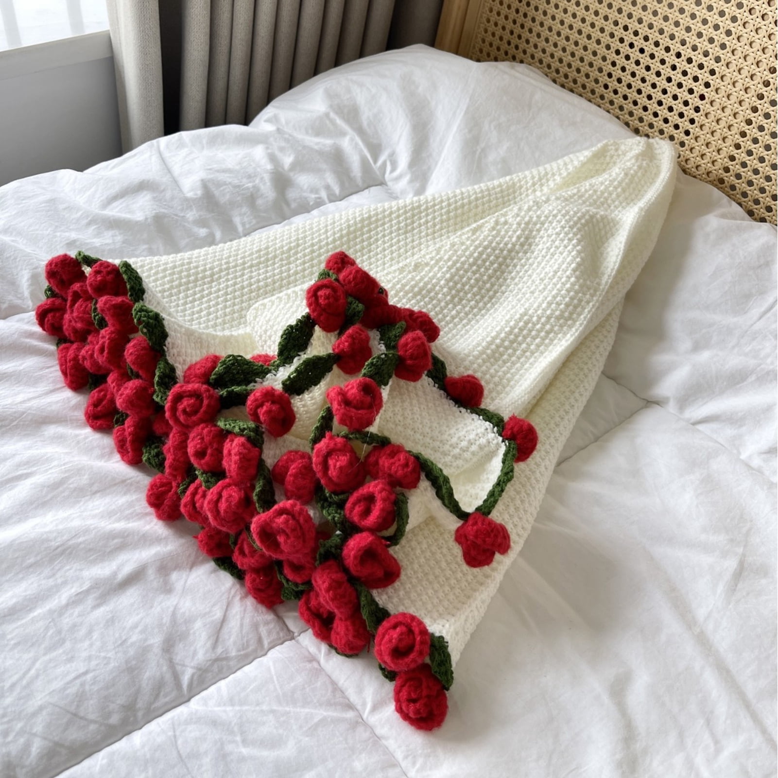 ZenCart DIY Crochet Flowers Blanket Rose Bouquet Blanket Crocheting Kit Bouquet Throw Blanket Craft Kit for Mother's Day Birthday Gift Home Decor