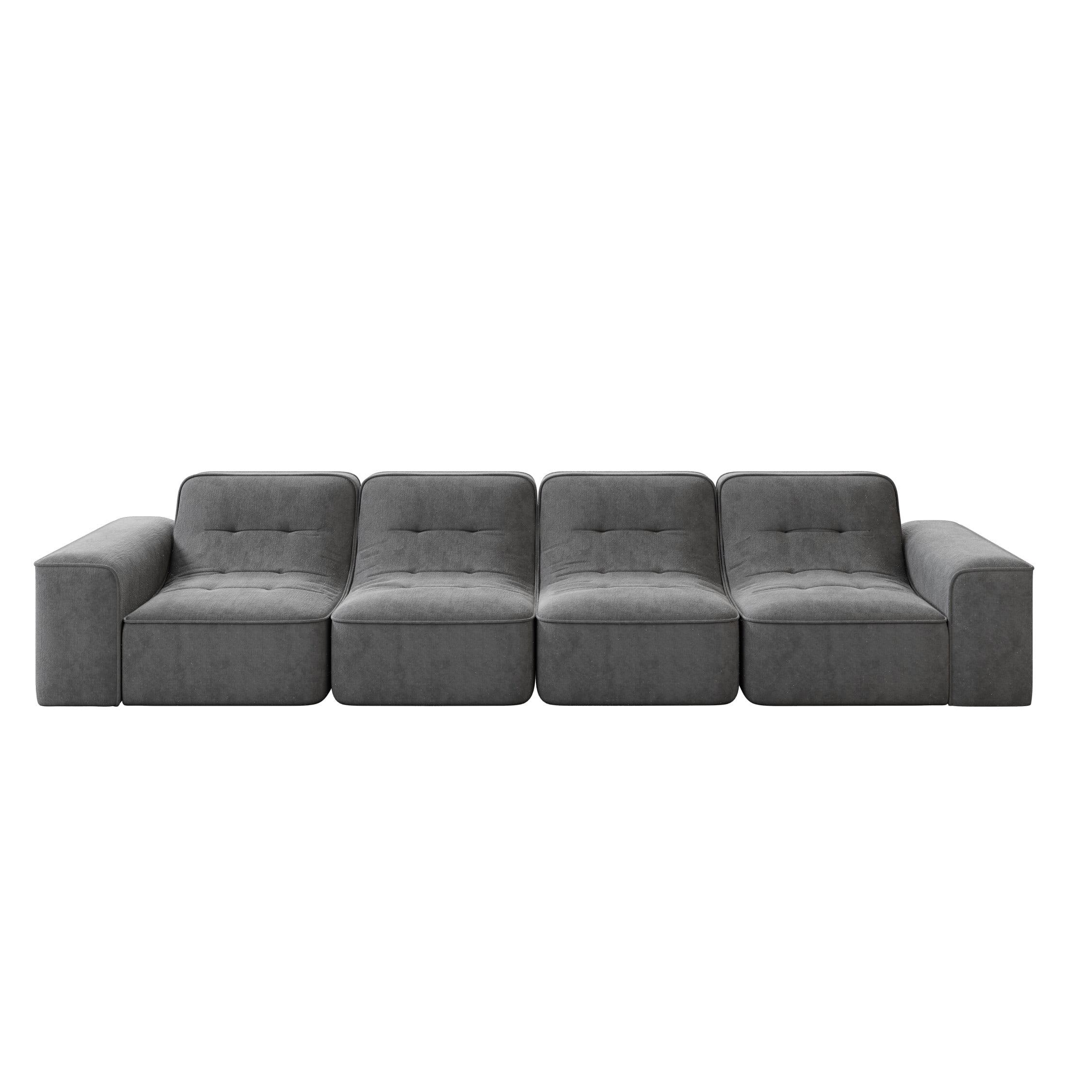 Noble House 144" Modular Sectional Sofa, Tufted Sparkling Chenille Deep Seat Couch with Ottoman, Accent Chair, Gray
