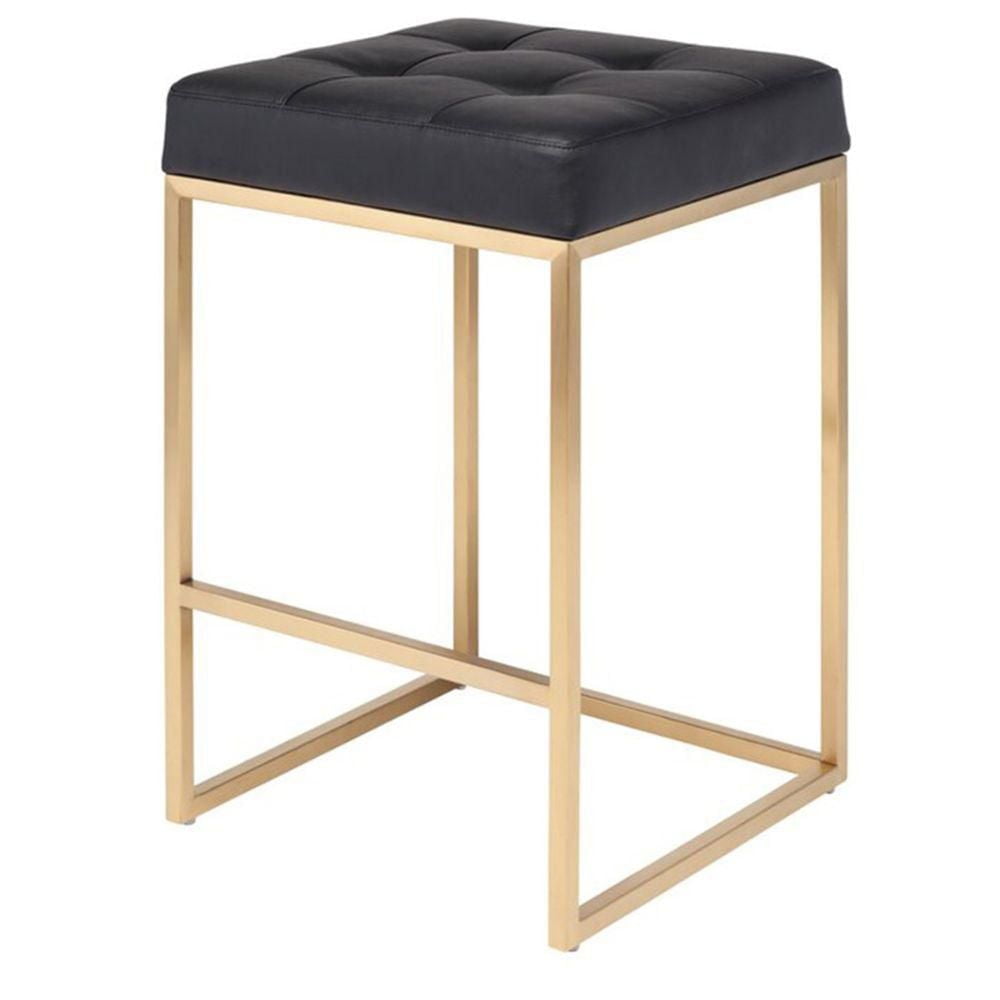 Modern Luxurious Counter Stool – Sleek Backless Design with Shiny Gold Legs, Upholstered Seat, Perfect Blend of Style and Comfort for Kitchens and Bars