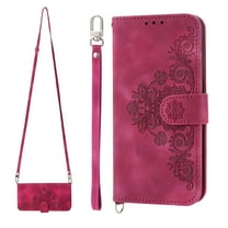 Dteck for Samsung Galaxy S21 FE Wallet Case with Wrist Lanyard Shoulder Strap, Galaxy S21 FE Phone Cover with Embossed PU Leather Card Slots Folio Flip Stand Case for Samsung S21 FE, Red