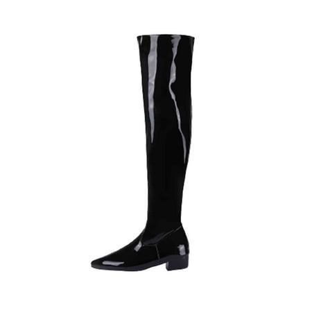 

Stamzod Clearance Fall/Winter Boots for Women Candy Low Heel Patent Leather Side Zip Tall Over-the-Knee Boots