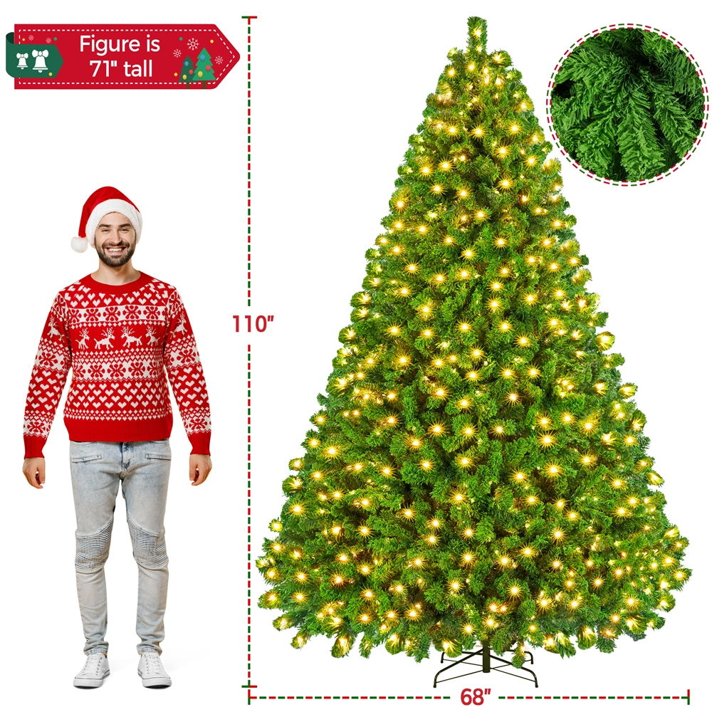 Alden Design 9Ft Pre-lit Flocked Artificial Christmas Tree with Incandescent Warm White Lights, Pure Green