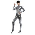 thumbnail image 1 of Traje de actuación zentai de cuello alto pequeño sin cabeza con cremallera frontal y medias recubiertas de pegamento para mujer de color sólido, 1 of 6