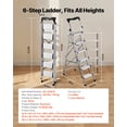 thumbnail image 2 of VEVOR 6 Step Ladder, Folding Step Stool with Wide Anti-Slip Pedal and Comfort Handgrip, 330 lbs Capacity Portable Aluminum Stepladder, Multi-Use for Kitchen, Warehouse, Household and Office, Silver, 2 of 9