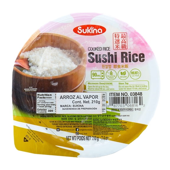 Sukina Arroz al Vapor Cocido, Listo para Comer, 210 g Bowl