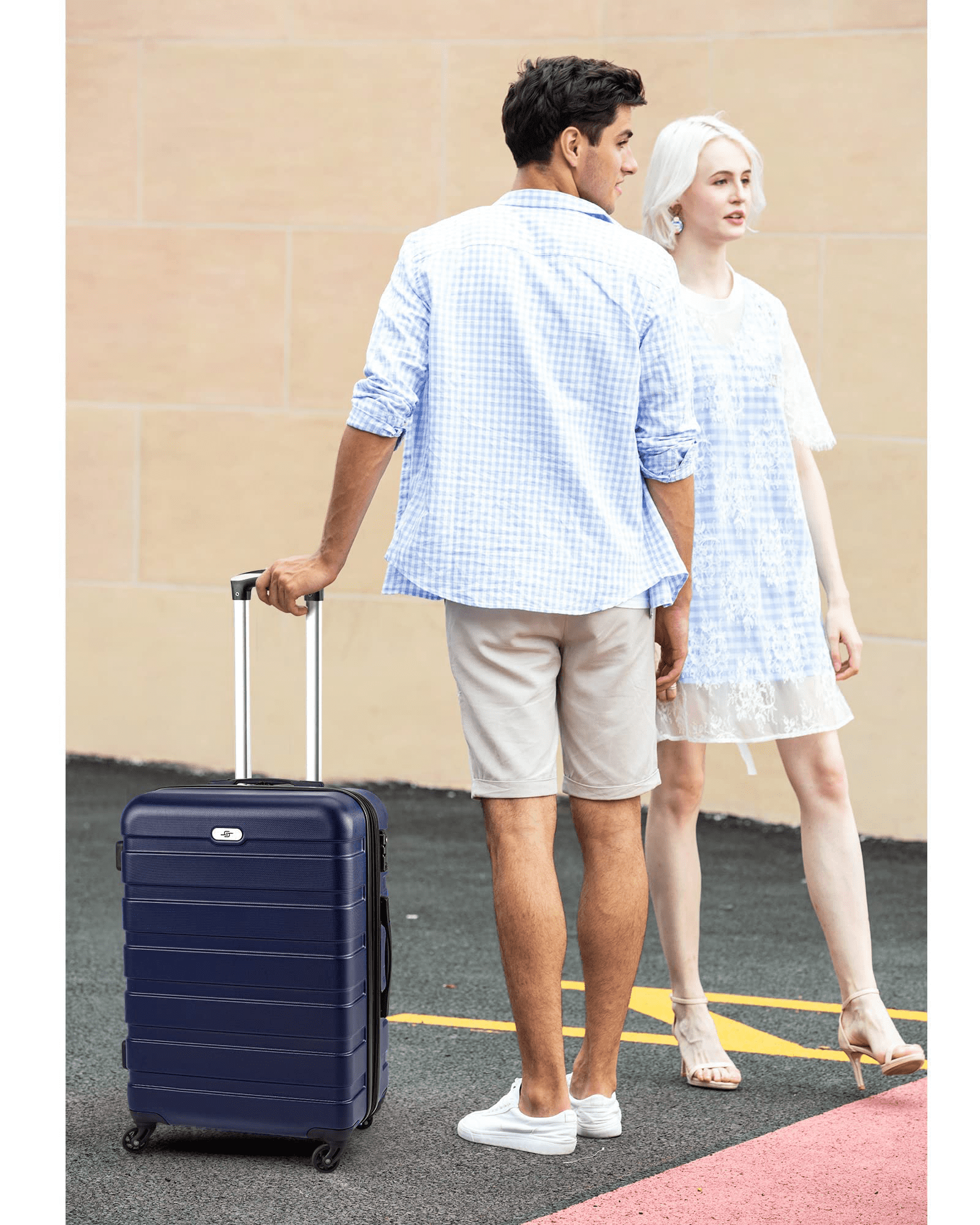 3 Piece Luggage Sets Hard Shell Suitcase Set with Spinner Wheels for Travel Trips Business 20" 24" 28", Navy Blue  (图2)