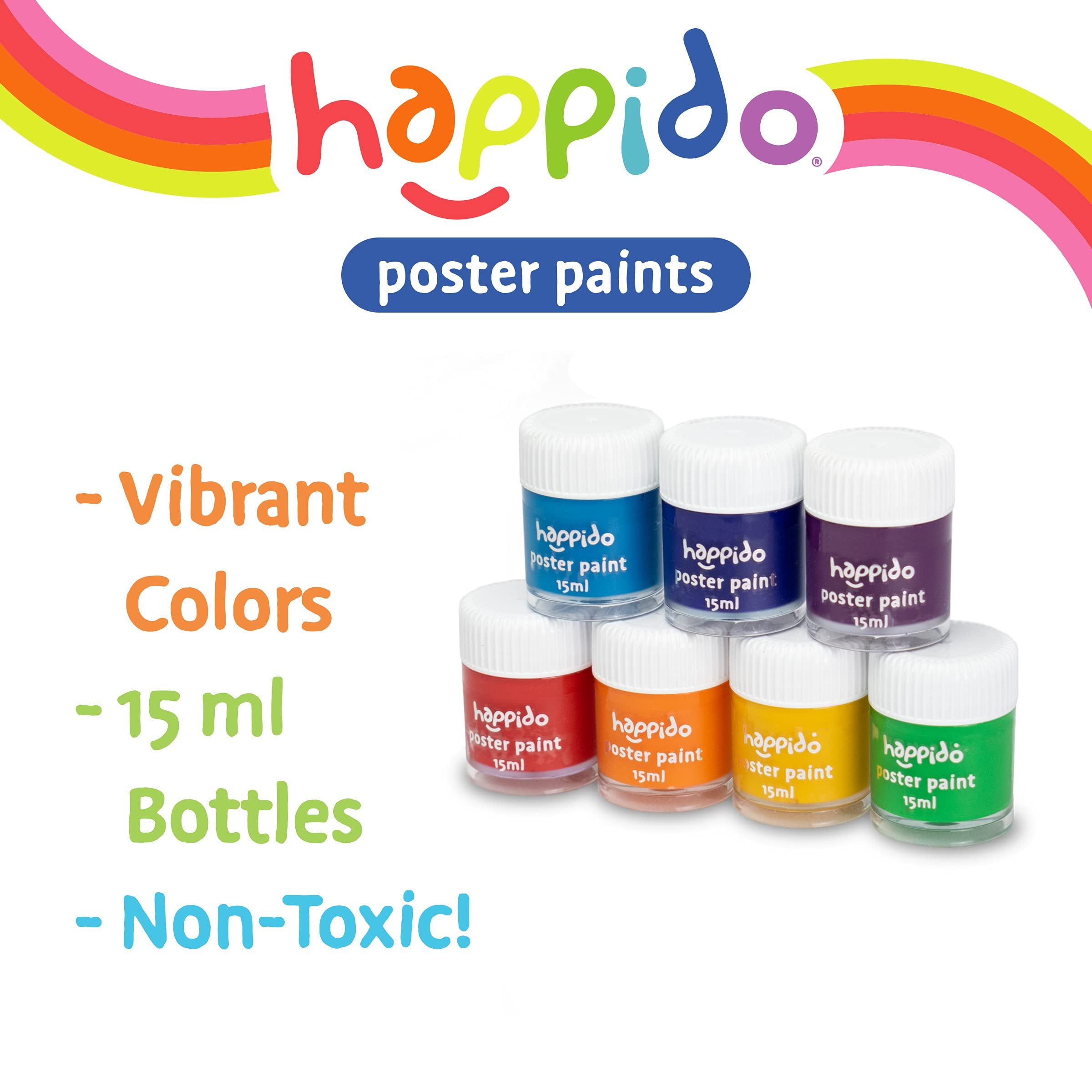 Happido Poster Paints, 24 Classic Colors - Non-Toxic Brightly Colored 15 ml Paint Bottles, Great for Craft Projects and Coloring, Comes with Carry and Storage Case, Art Supplies for Kids of All Ages