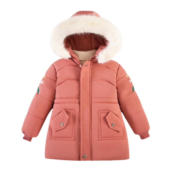 zbxnLI Toddler Girls Puffer Coat Plush Hooded Padded Lined Warm Winter Outerwear Coats with Pockets