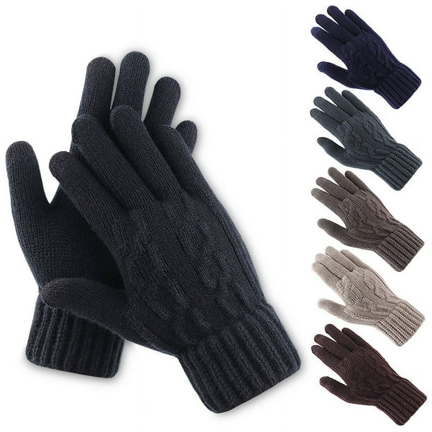 Guantes de pantalla táctil para hombre, guantes de invierno cálidos, acolchados y engrosados, guantes de punto jacquard