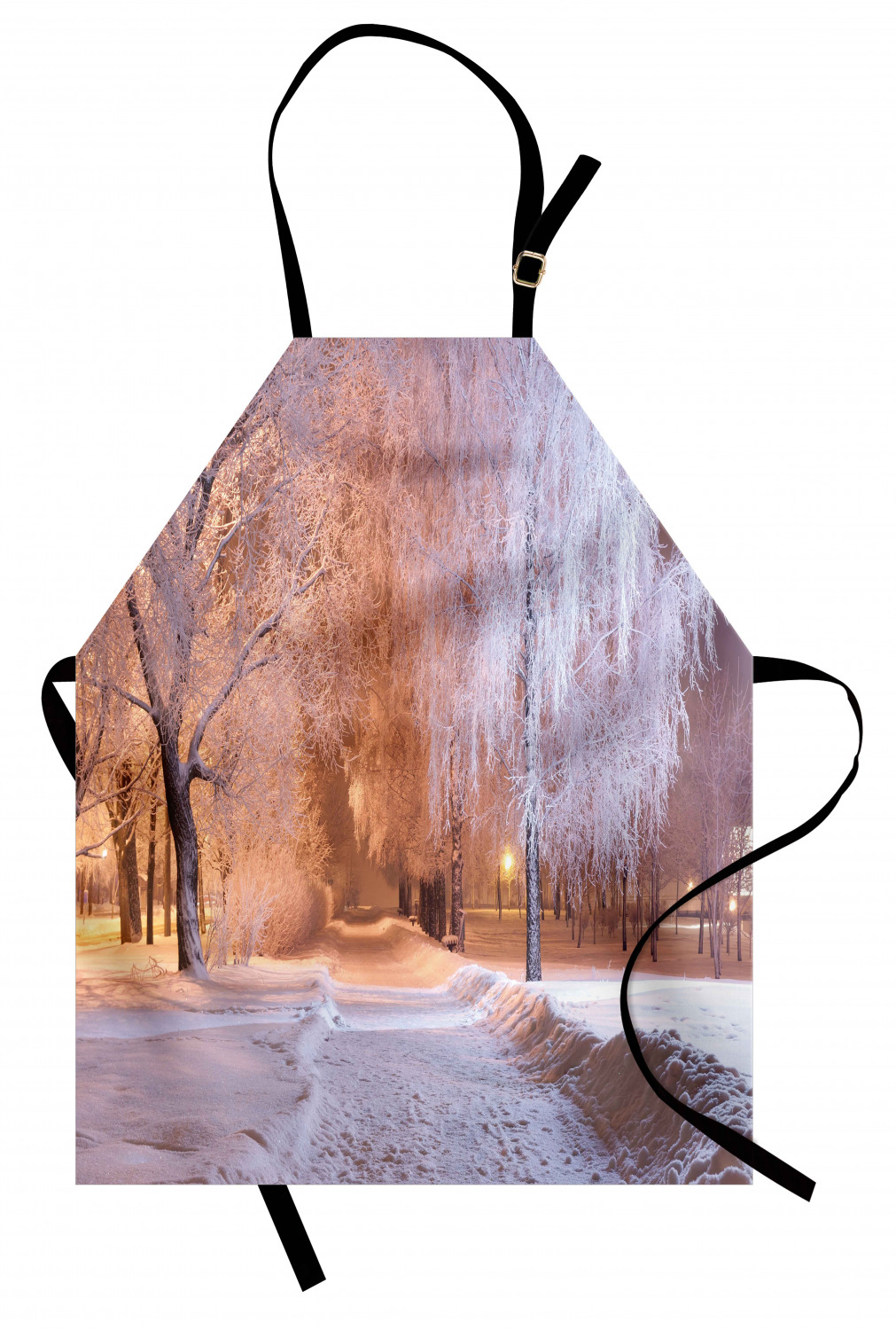 Winter Apron Winter Night Scenery with Frozen Trees and Snowy Road ...
