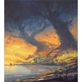 thumbnail image 3 of Fantasy Duvet Cover Set, Landscape Painting of Big Trees with Huge Roots at Sunset Beach Seaside, Decorative 3 Piece Bedding Set with 2 Pillow Shams, King Size, Orange Blue, by Ambesonne, 3 of 3