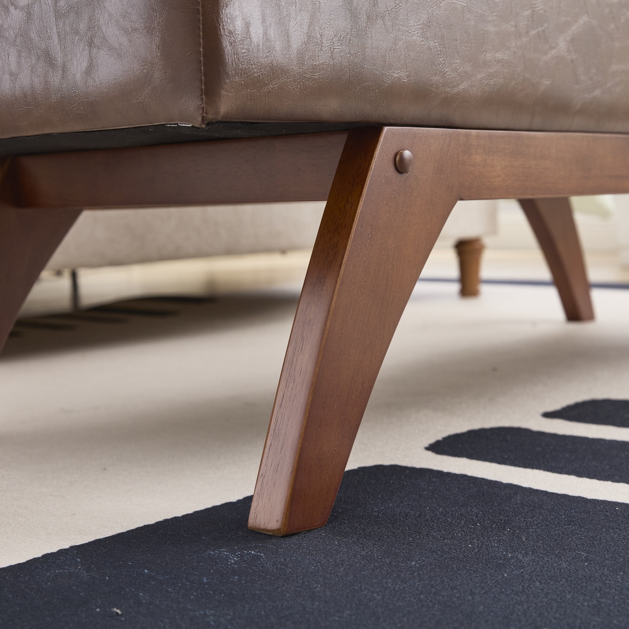 Madeleine Classic PU Upholstered Bed End Stool with Solid Wood Legs and Hidden Storage, Brown