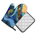 thumbnail image 2 of Xecao Stained Glass Ocean Wave Pattern Oven Mitts and Pot Holders Sets Heat Resistant Silicone Oven Mittens Extra Thicken Long Kitchen Cotton Oven Glove for Cooking, 2 of 7