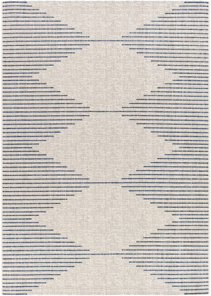 Square 7'10" Blue and White Synthetic Outdoor Rug