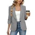 thumbnail image 2 of TGSLY Women's Ruched 3/4 Sleeve Blazers Single Button Shawl Lapel Collar Coat Lightweight Slim Fit Casual Solid Color Jacket with Pocket M, 2 of 10