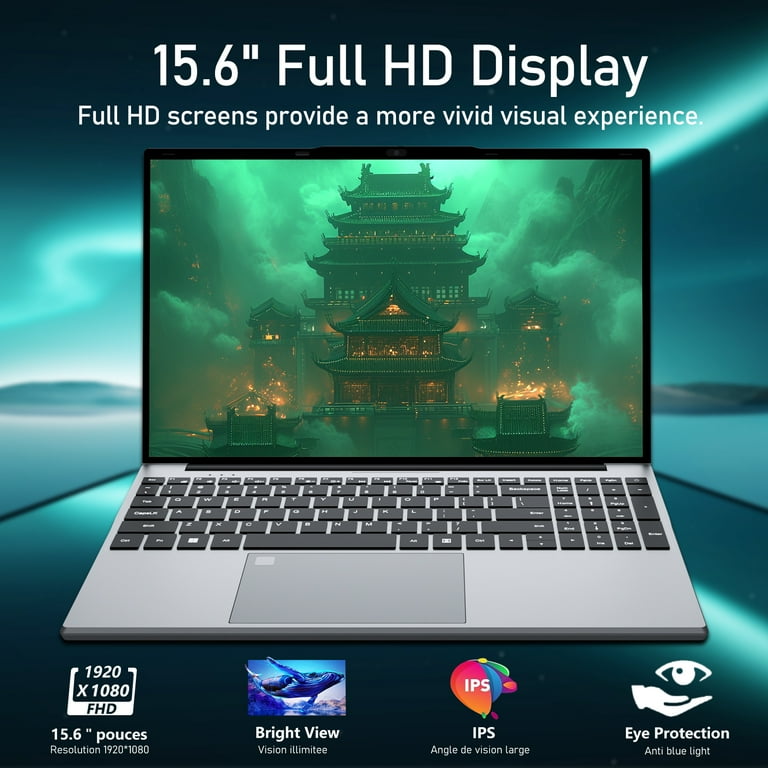 KUU 15.6" Laptop Intel N100, 16GB RAM, 1TB SSD, Windows 11 Work Computer, Fingerprint Reader, Backlit Keyboard,Silver