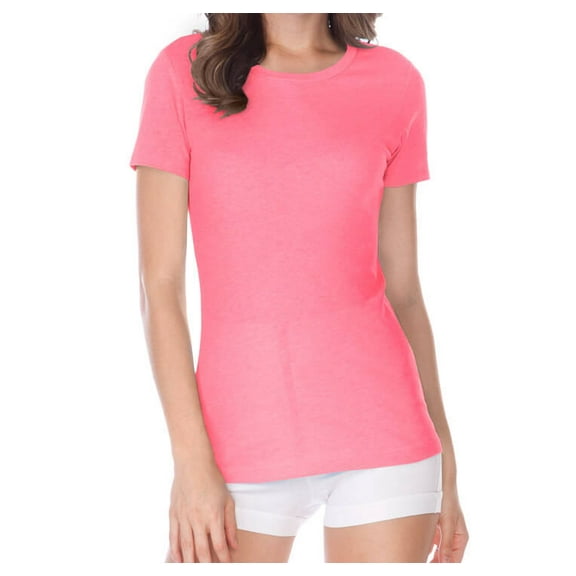 Kavio! Junior Sheer Jersey Crew Neck Short Sleeve Pink Flash S