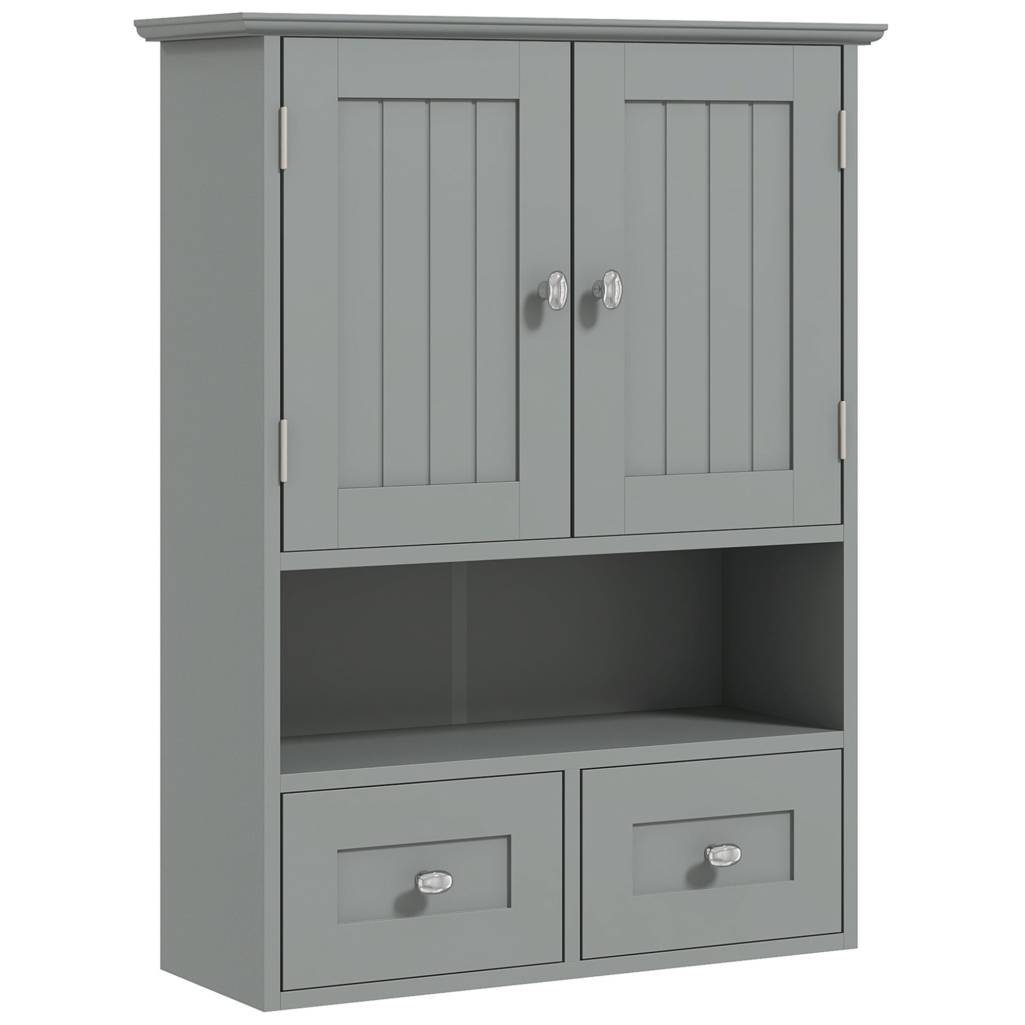 kleankin Meuble bas salle de bain armoire de toilette sur pieds multi-rangements placard avec étagère réglable tiroir MDF 43 x 34 x 77 cm gris