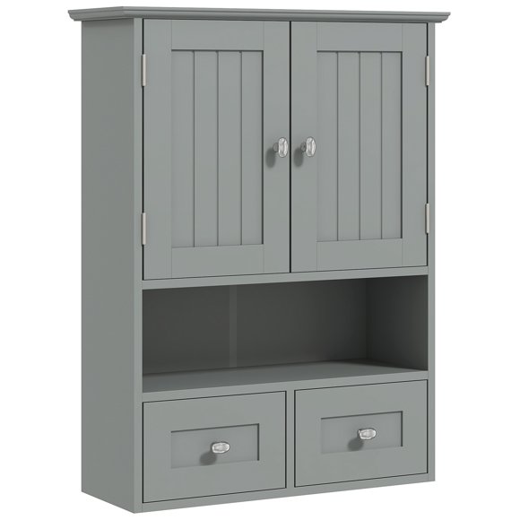 kleankin Armoire à Pharmacie Armoire de Rangement au-Dessus de la Toilette avec Tiroirs, Gris