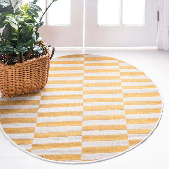 Unique Loom Williamsburg Collection Area Rug - Striped (8' Round Yellow/Ivory)