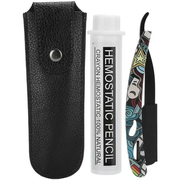 Shaving Kit - Manual Folding Shaving Knife Rack with Blade Holder and Storage Bag, Styptic Pencil Set js