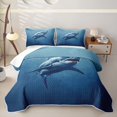 thumbnail image 2 of Manfei SeaShark Bed Spread Queen, Underwater Animal Lover Queen Coverlet Set, Deep Blue, 3 Pieces, 1 Quilt and 2 Pillowcases, 2 of 7