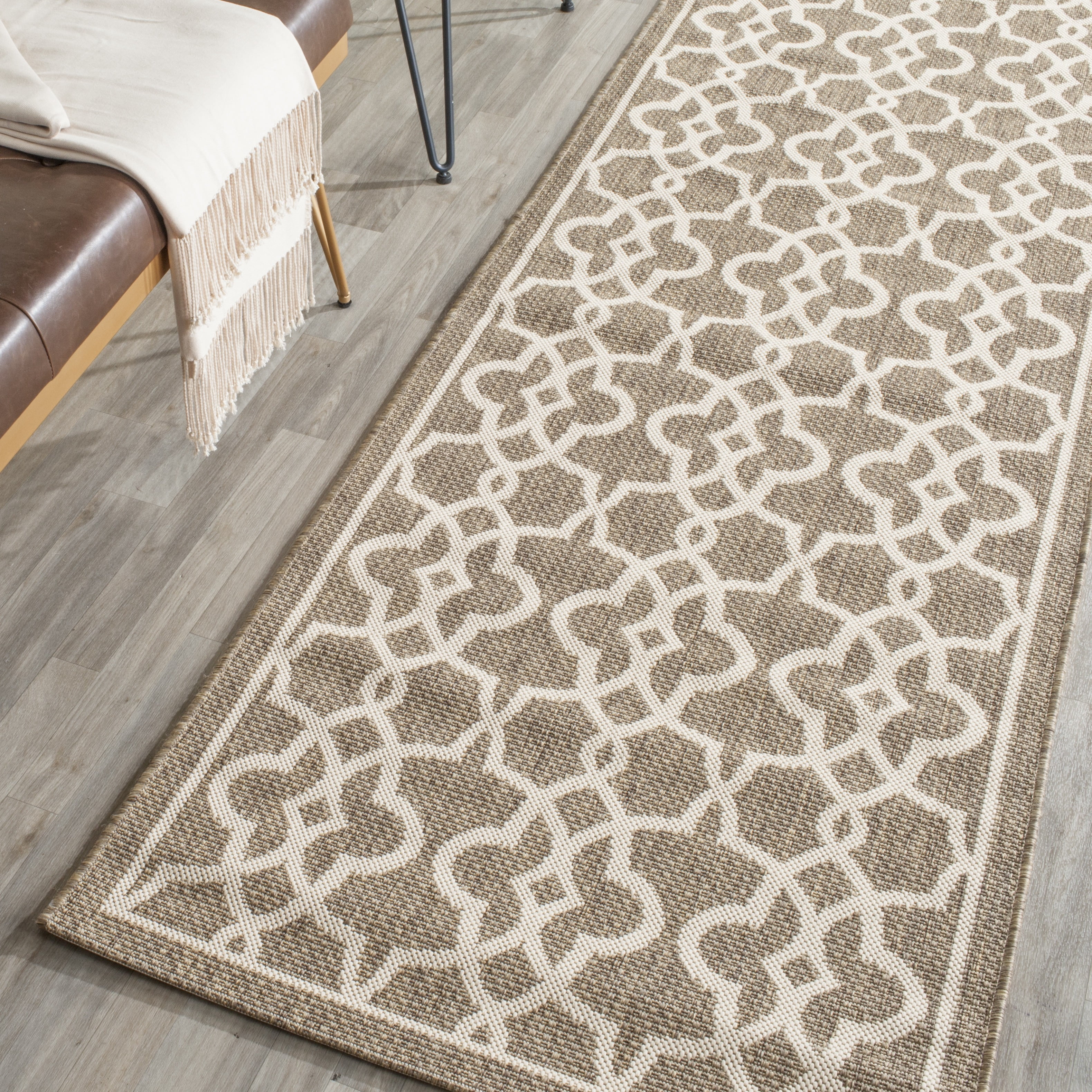 Safavieh Courtyard Carlos Oriental Indoor/Outdoor Runner Rug, Mocha/Beige, 2'7" x 8'2"
