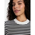 thumbnail image 4 of Time and Tru Women's Stripe Pointelle Rib Sweater with Short Sleeves, Lightweight, Sizes XS-XXXL, 4 of 6