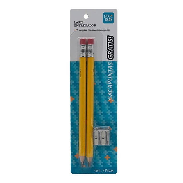 Lápiz Pen + Gear Triangular Jumbo con 2 piezas, Sacapuntas Metálico