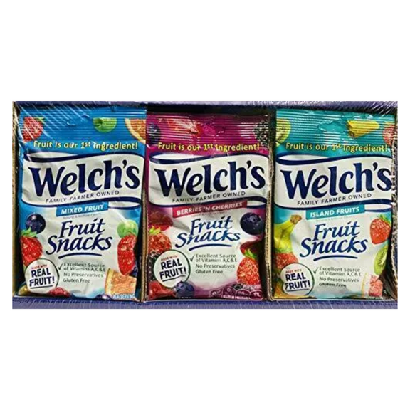 Welch's Fruit Snacks, Bulk Variety Pack with Mixed Fruit, Island Fruit and Berries and Cherries 2.25 Oz. (Pack of 16)