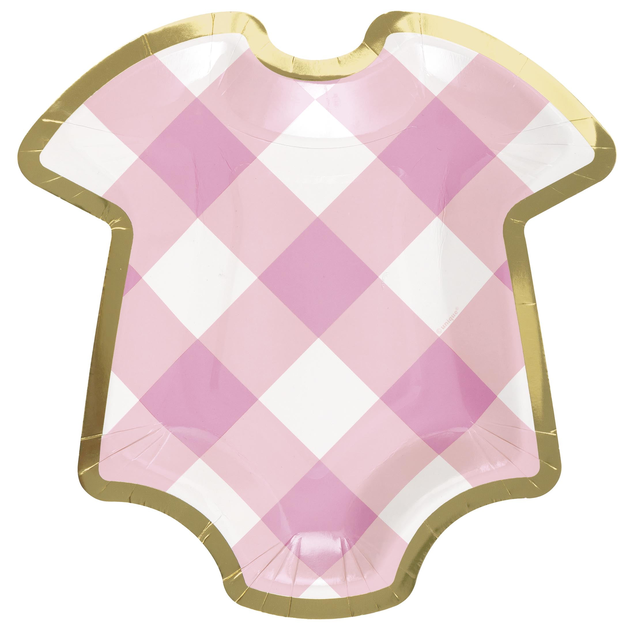 Plaid Pink Onesie Baby Shower Paper Dessert Plates, 8.25in, 10ct