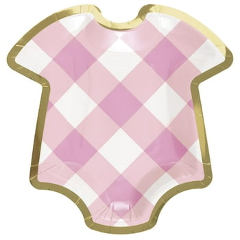 Plaid Pink Onesie Baby Shower Paper Dessert Plates, 8.25in, 10ct