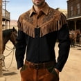 thumbnail image 2 of Telankuip Mens 250th Anniversary USA Shirts Long Sleeve Button down Western Cowboy Style Shirts with Fringes Vintage Patriotic Printing Spring Summer Jacket Top 7-Black M, 2 of 5