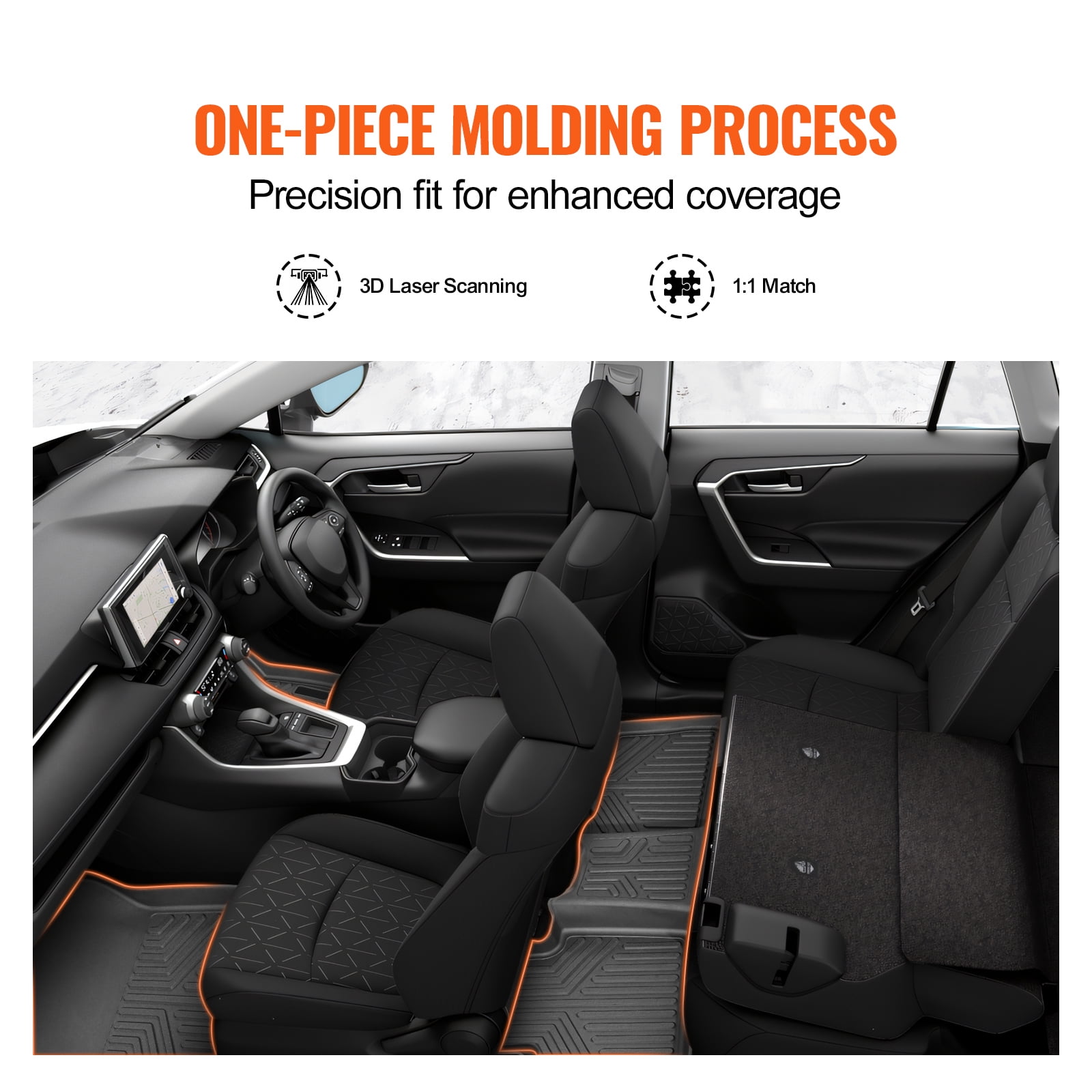 KFFKFF Car Floor Mats, Compatible with Toyota RAV4 (Excluding Hybrid or Prime) 2019-2024, Set of 3 Front and Second Row Liners, Weather-Resistant Customized TPE Car Floor Mats, Simple to Maintain