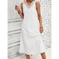thumbnail image 3 of Women'S Summer Dresses Casual Sleeveless Lace V Neck Midi Dresses Sleeveless Swing Vacation Beachwear White S, 3 of 5