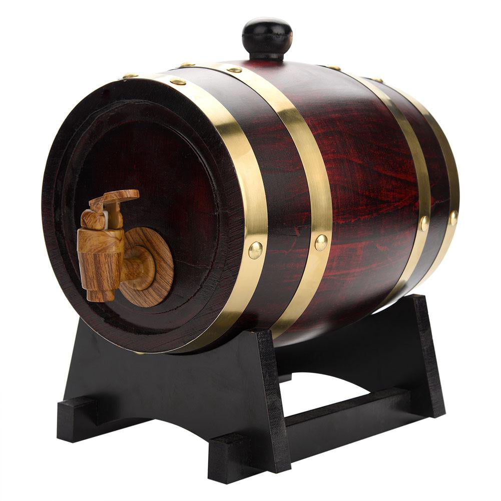 MOMOJA Wine Barrel Dispenser with Oak Faucet Home Decoration for Whiskey/Wine Storage 3L