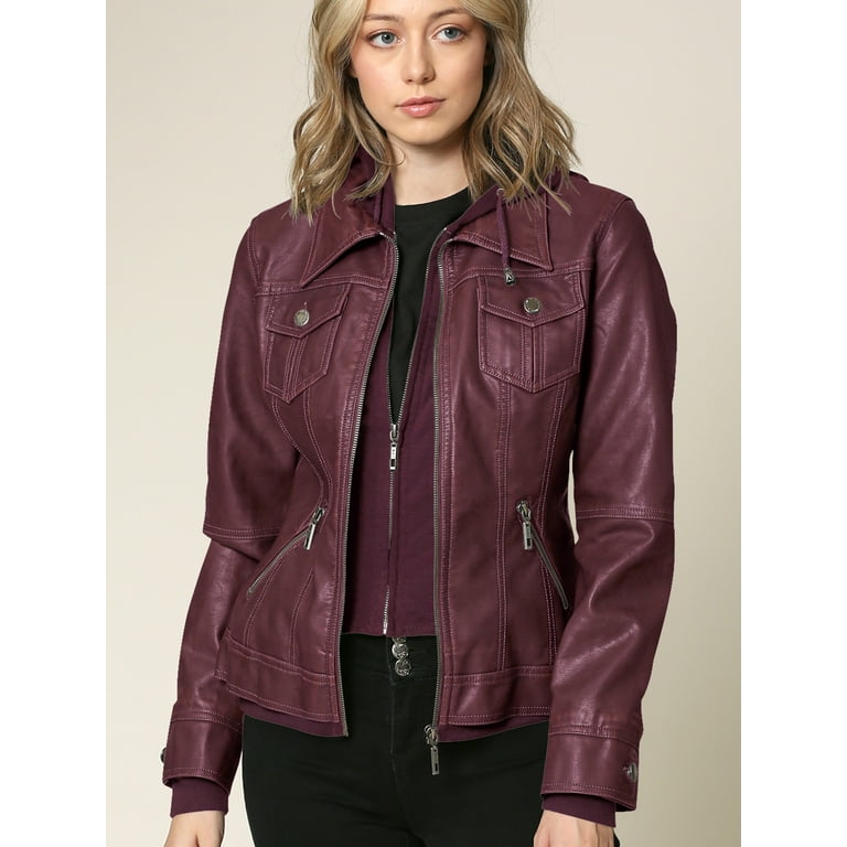 XFLWAM Women Plus Size Fashion Faux Leather Jacket Long